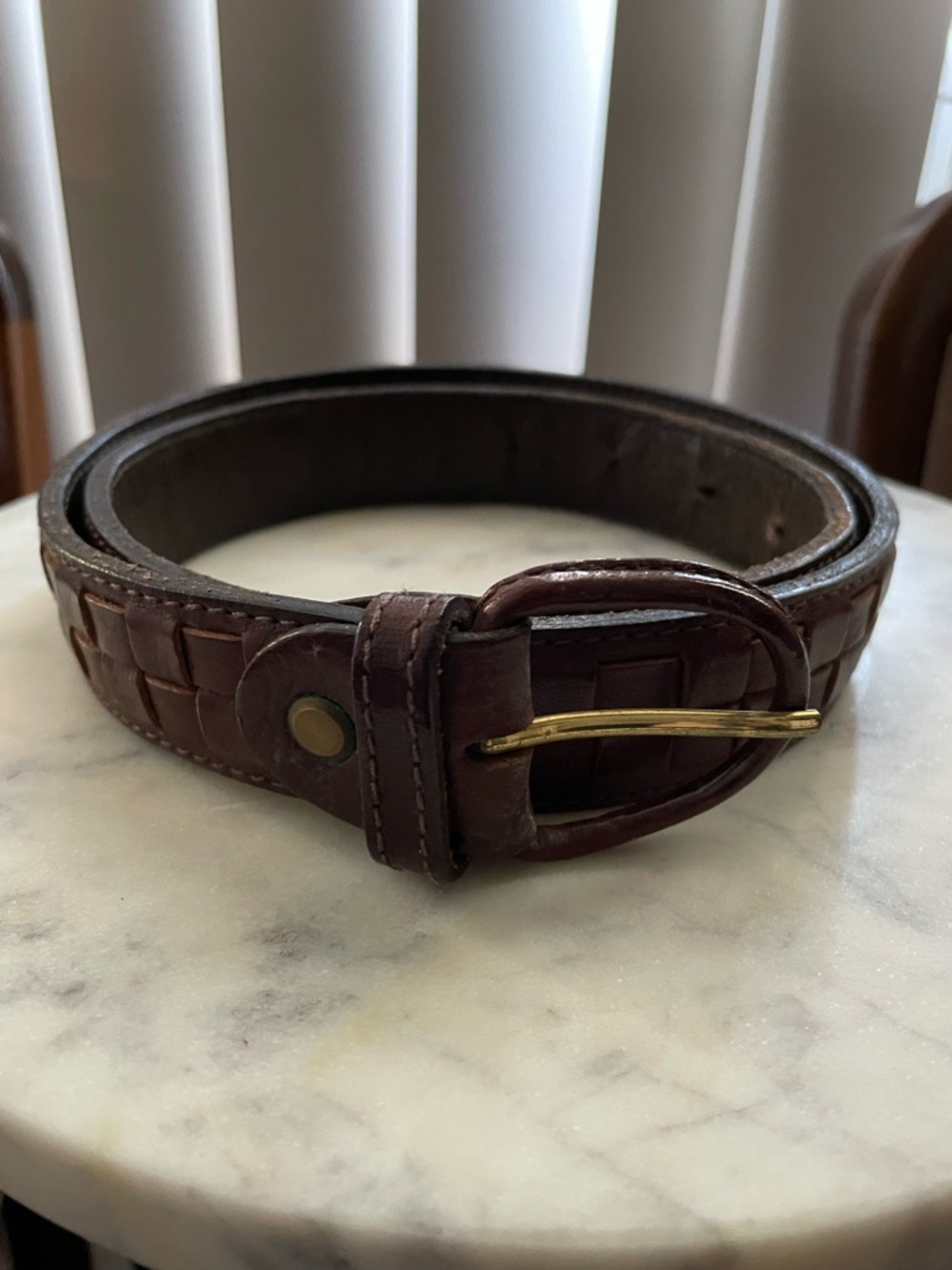 VTG Brown Woven 100% Leather Skinny Belt